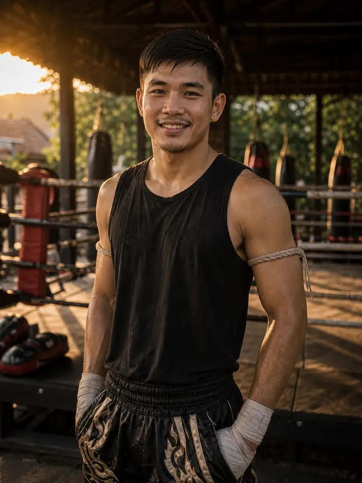 ครูวิทย์เทรนเนอร์มวยไทยยิ้มในค่ายเชียงใหม่